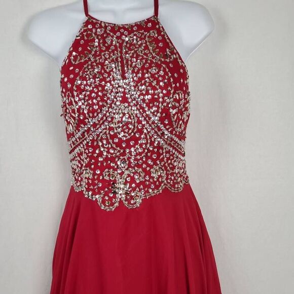 Woman's Small (4-6) Long Burgundy Chiffon Party Prom Gown Dress - Picture 3 of 11